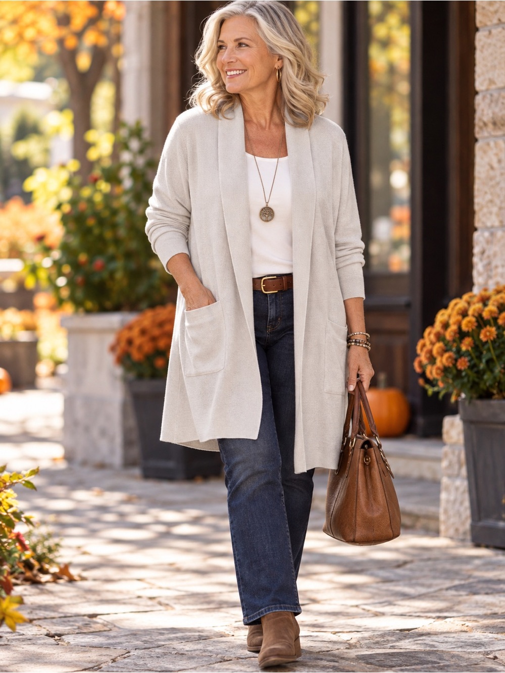 Eileen Fisher XL Silk Organic Cotton Long Cardigan Ivory Open Front Pockets